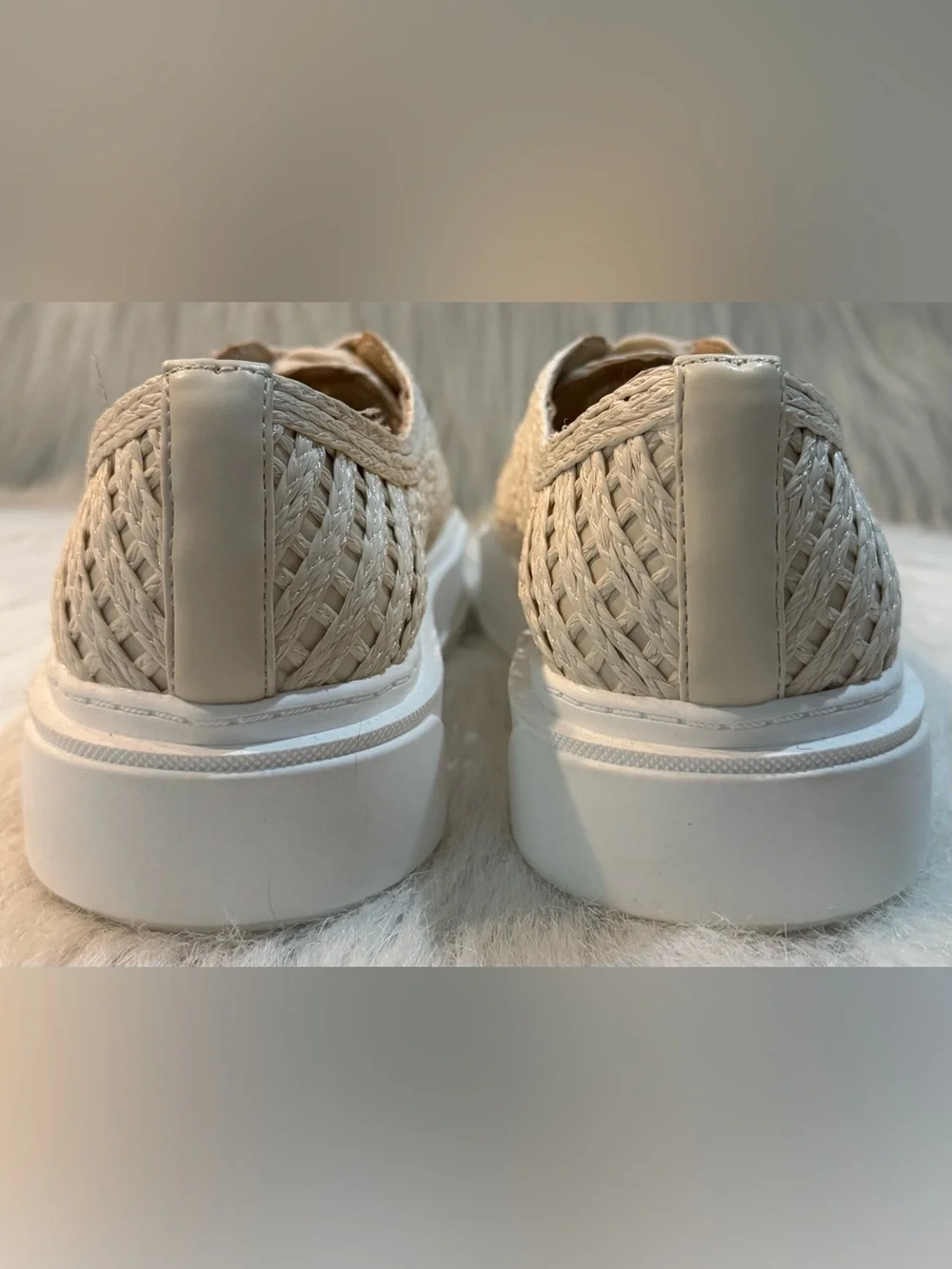 Charles David Sport Reason Raffia Platform Dress Sneaker Cream Ecru NEW